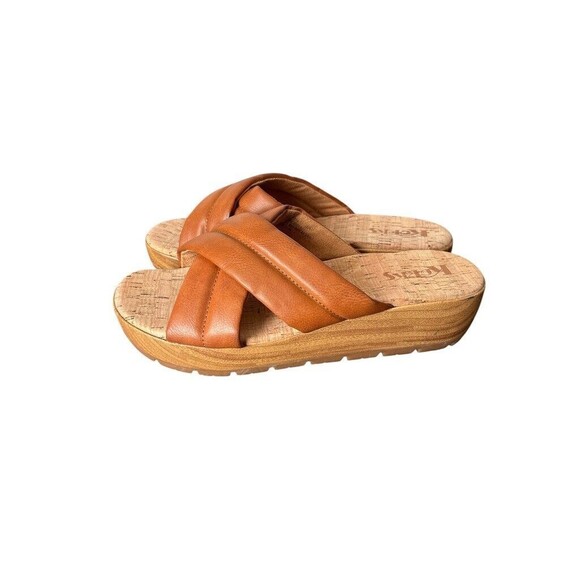 Korks by Kork-Ease Faithe Platform Sandal, Tan Faux Leather, Size Women 10 - Picture 2 of 6